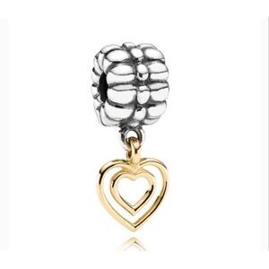 Pandora Heart of Hearts Dangle Clip Charm two tone Sterling ALE